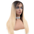HL12-B2 13x4 4x4 Lace Wigs Bicolor 180% Remy Human Hair Straight Wigs T1B# & 27# Gradient Women Fo Black 1 Piece Long Swiss Lace