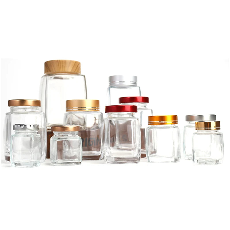 50ml 75ml 100ml 180ml 280ml 360ml 500ml 750ml Clear Hermetic Glass Storage Jar for Jelly Honey With Metal Lid