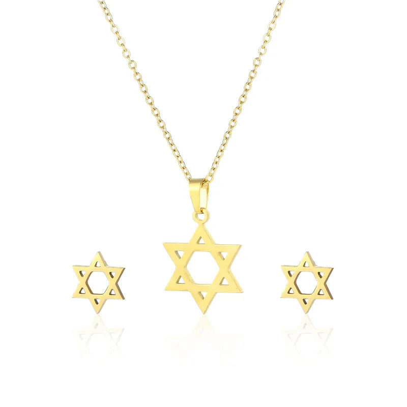 LC202403150 Wholesale Fashion Jewelry Set for Women Men Stainless Steel Star of David Earrings Necklace Luxury Jewelry Set