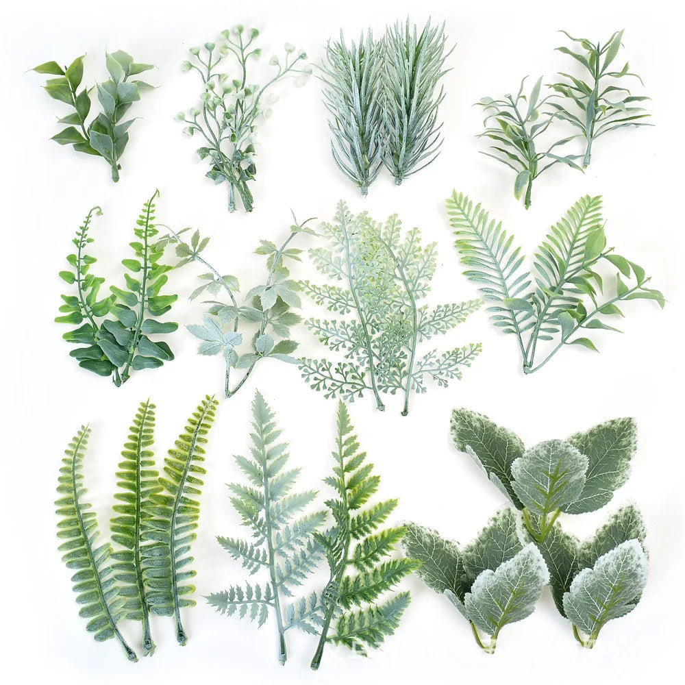 Flocking Plastic Artificial Small Grass Green Leaf for Flower Accessories DIY Wreath