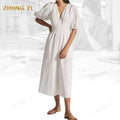 Boutique ODM OEM Customized Elegant Two Piece Jumpsuits for Ladies Designer White Jumpsuit Women V-Neck  Puff Sleeve Jumpsuit