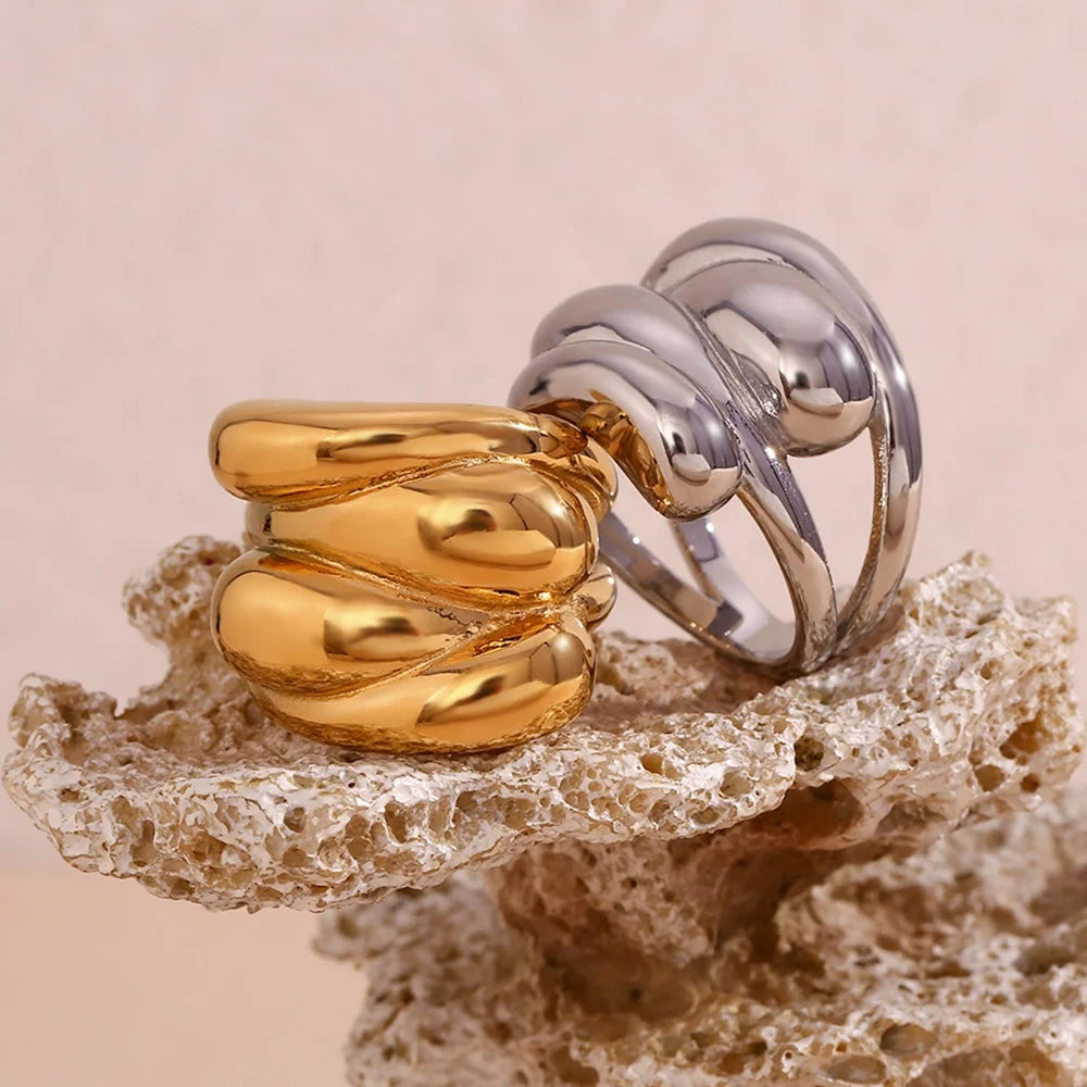 18K Gold Plated Water Drop Chunky Dome Ring Trendy Statement Jewelry for Women Waterproof Stainless Steel Rings