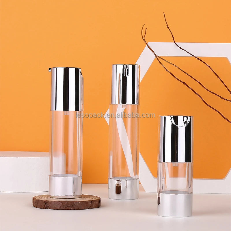 Luxury Cosmetics 15/30/50ml Silver Lotion Airless Pump Bottle in Stock Eye Cream Bottle