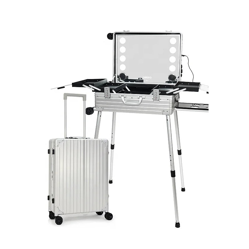 OBOX High-Capacity Aluminum Makeup Case Bag Professional Makeup Artist Studio Cosmetic case  Pouch Bag Trolley Suitcase