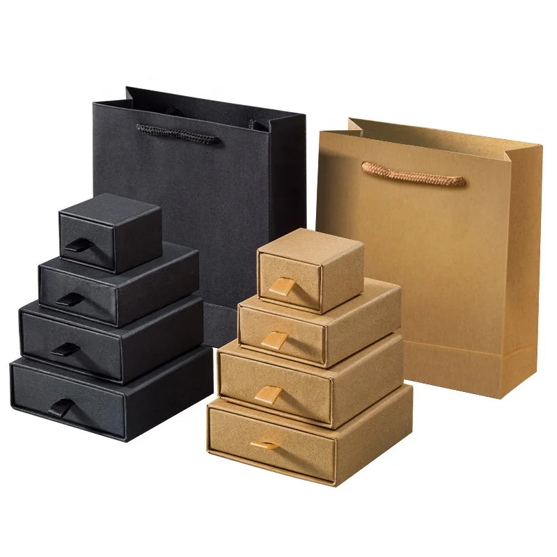 Factory Outlet Kraft Paper Jewelry Box Ring Necklace Box Black Stud Earrings Bracelet Packaging Box Customized