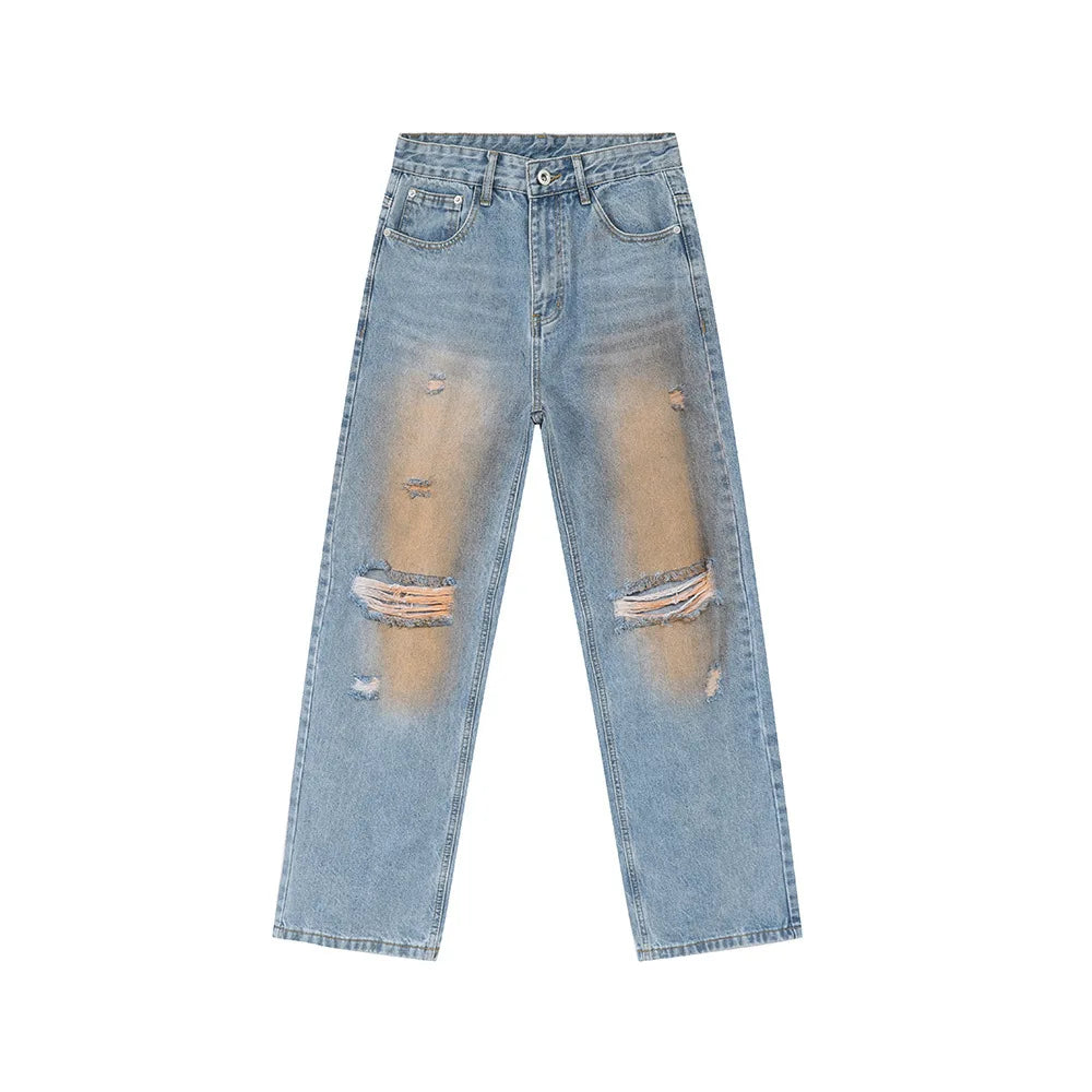 2025 New Design Ripped Jeans Wholesale Dirty Wash Jeans Streetstyle Mud Wash Jeans
