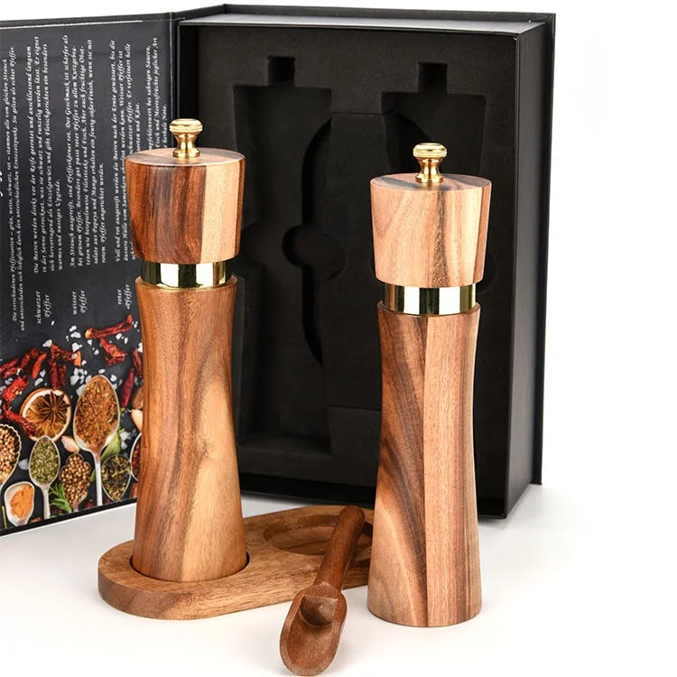 Tableware Gifts Acacia Wood Salt and Pepper Shaker Mill Kit Manual With Adjustable Coarseness 2 in 1