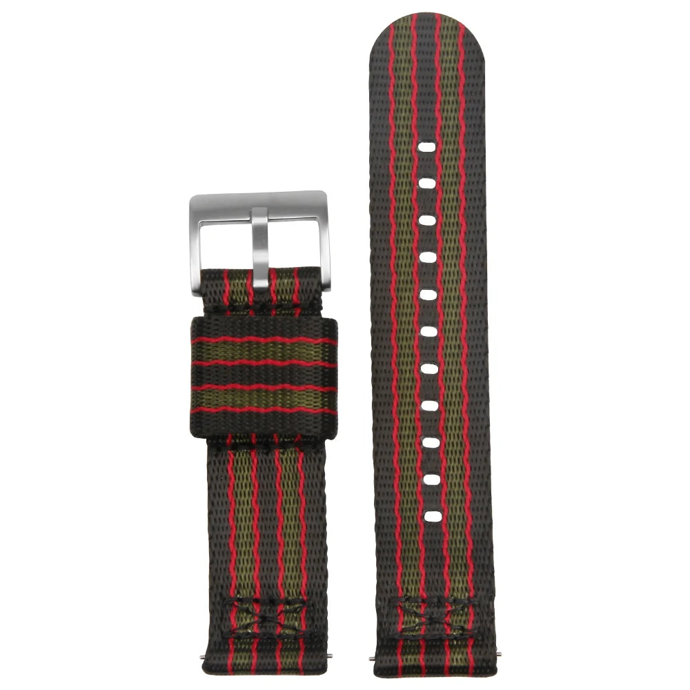 Replacement Retro Smooth Nylon Watch Strap with Nylon Loop 18/20/22/24 mm Seatbelt Striped Watch Band for Men's Watches