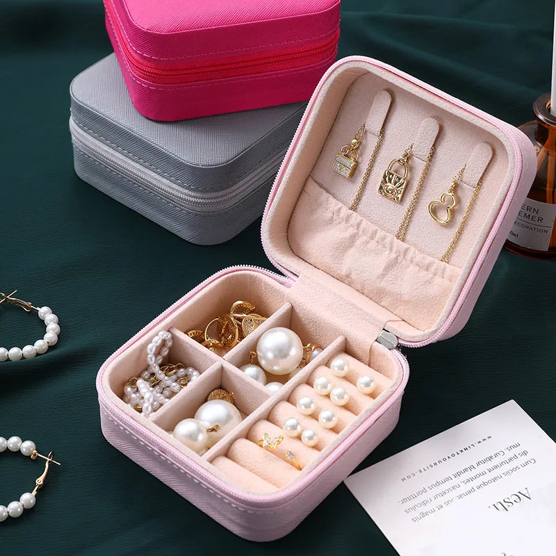New Luxury PU Leather Portable Jewelry Box Mini Small Ring Box Travel Jewelry Bag Earring Necklace Bracelet Storage Girls