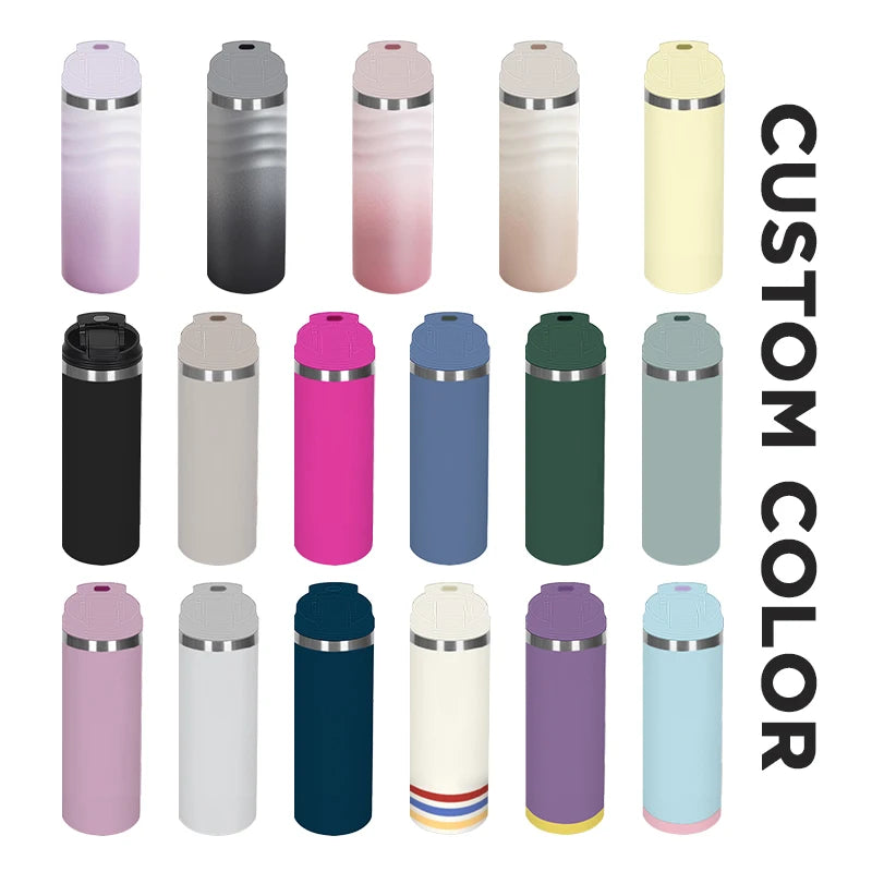 Custom 20oz Straw Lid Stainless Steel Vacuum Insulated Water Bottle Iced Coffee Tumbler Cup with Handle and Straw