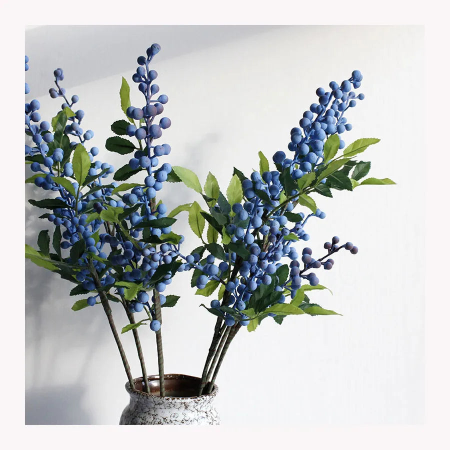 O-X0090 New Popular Artificial Blueberry Fruit Short Stem Artificial Flowers California Berries Bouquets for Christmas Decor MegaBDM