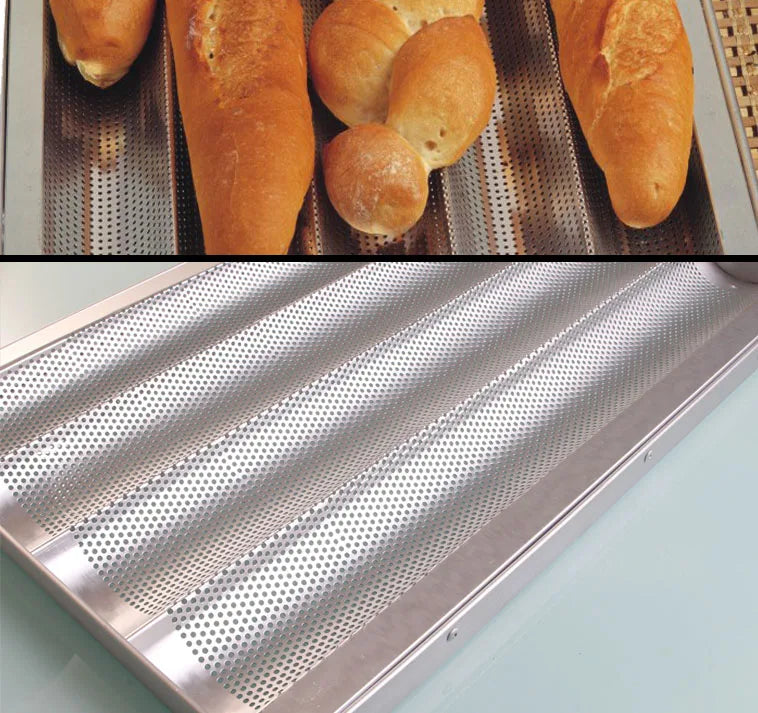 60x40cm Four groove Method Stick Bread Plate Perforated Bread Cake Baking Plate Method Baking Plate Wave Bread Cake Mold