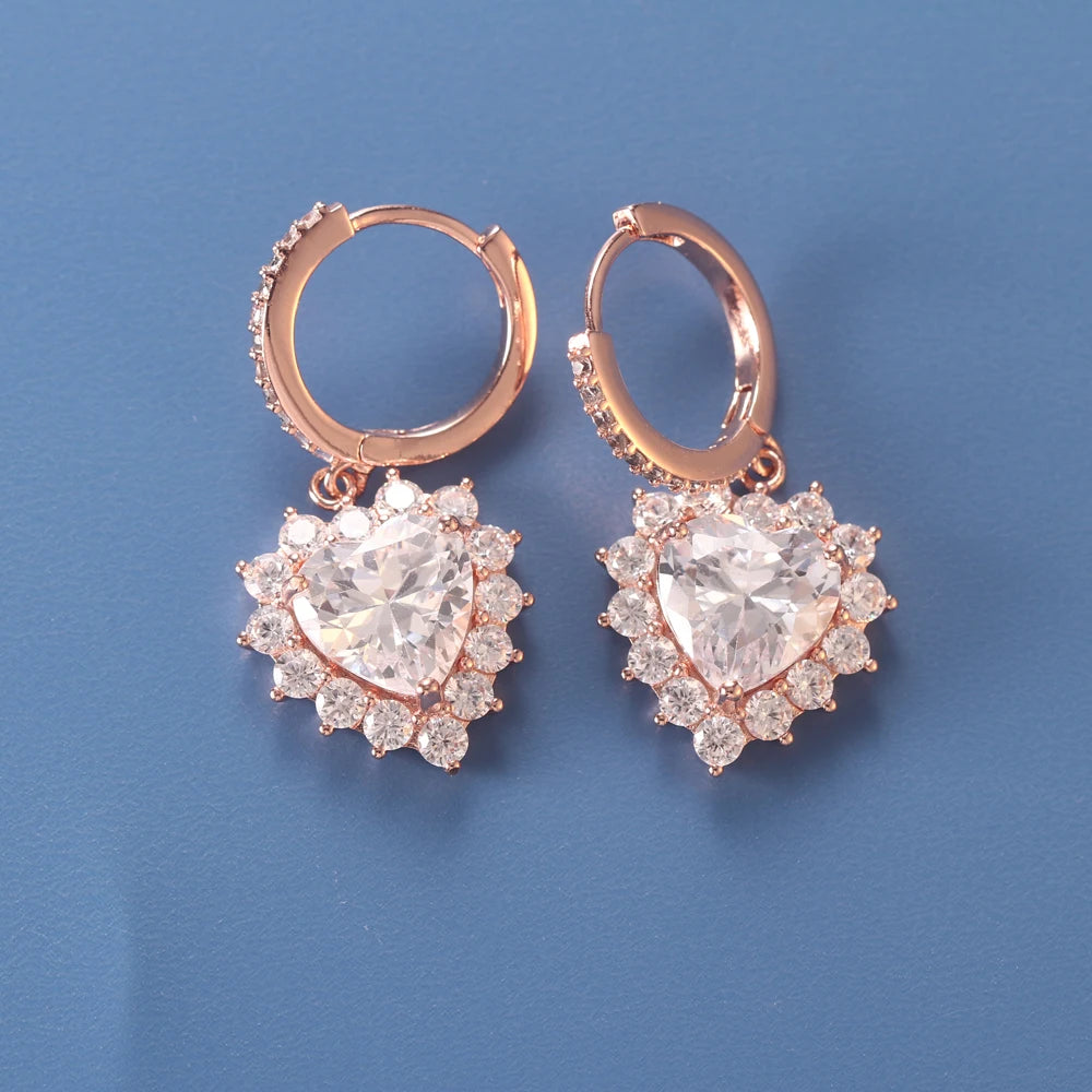 Fashionable and Luxurious Heart-shaped Zircon Earrings with High-end Design and Sunflower Earrings