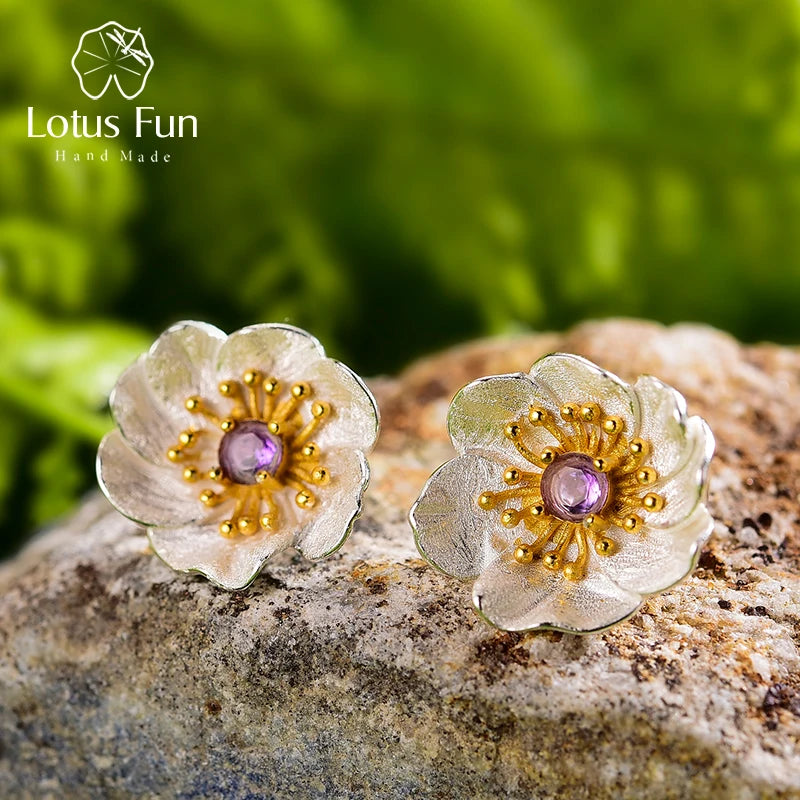 Lotus Fun Blooming Anemone Flower Colorful Zircon Stone Tourmaline Stud Earring 925 Sterling Silver 18k Gold Woman Fine Jewelry