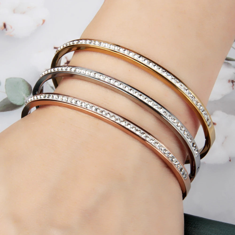 Trend Fashion Ladies Stainless Steel Bracelet Inlaid Diamond & Gold Plated Wedding Party Gift Accessory for Women Wholesale