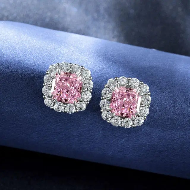 18K White Gold Plated Square Cubic Zirconia Drop Earrings for Women Trendy 7mm Cushion Stud for Weddings