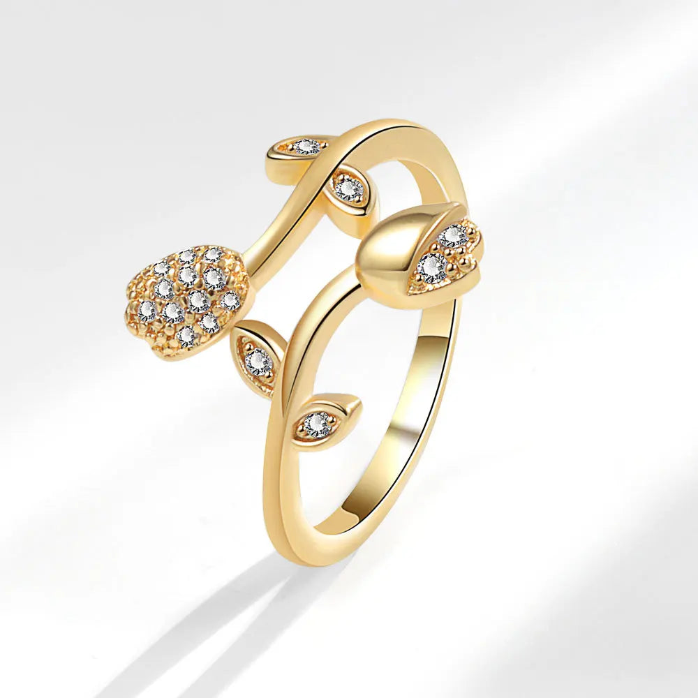 Gold Silver Plated Flower Shaped Hollow Irregular Geometric Opening Ring Sparkle Micro Pave Zircon Rose Flower Rings Anillo De