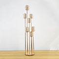 Creative Shape High and Low Thin Rod Multi-Load Glass Inlaid Metal Long Candlestick Holder for Home Decoration