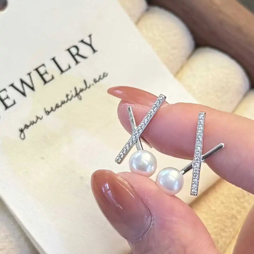 Star Style S925 Pure Silver Earrings Paired with 6-7mm Natural White Bread Freshwater Pearl Earrings and Zhuji Pearl Jewelry