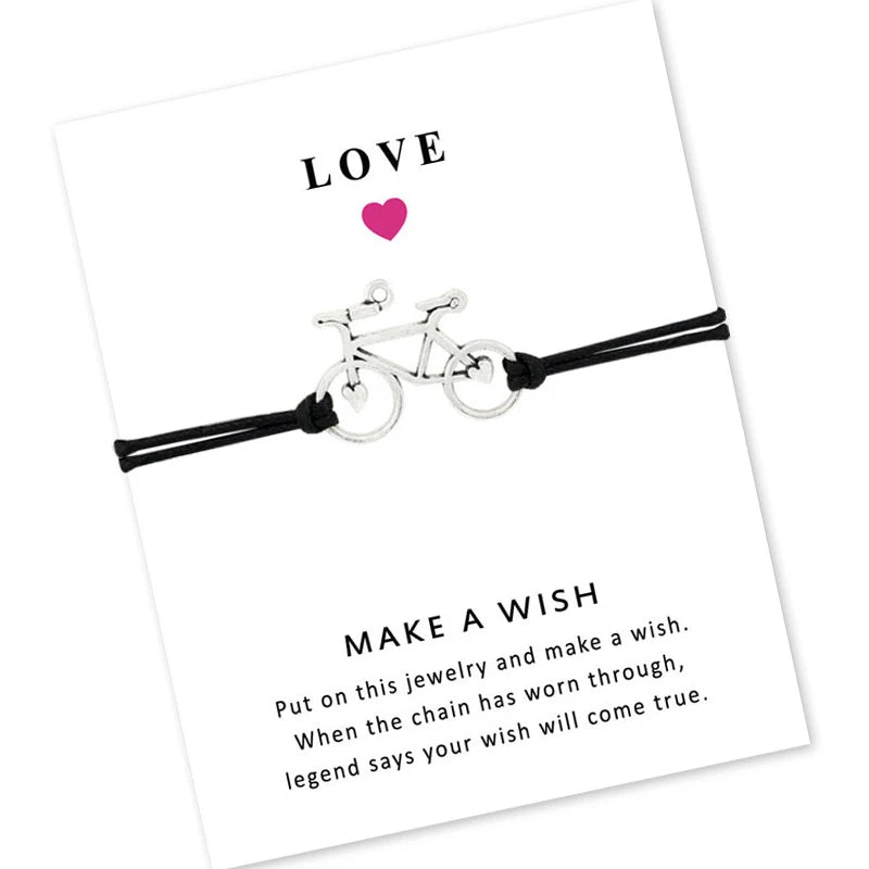 Lovers Gift Heart Bicycle Pendant Colorful Wax Rope Wish Bracelet Card Bracelet Set Gifts for Women