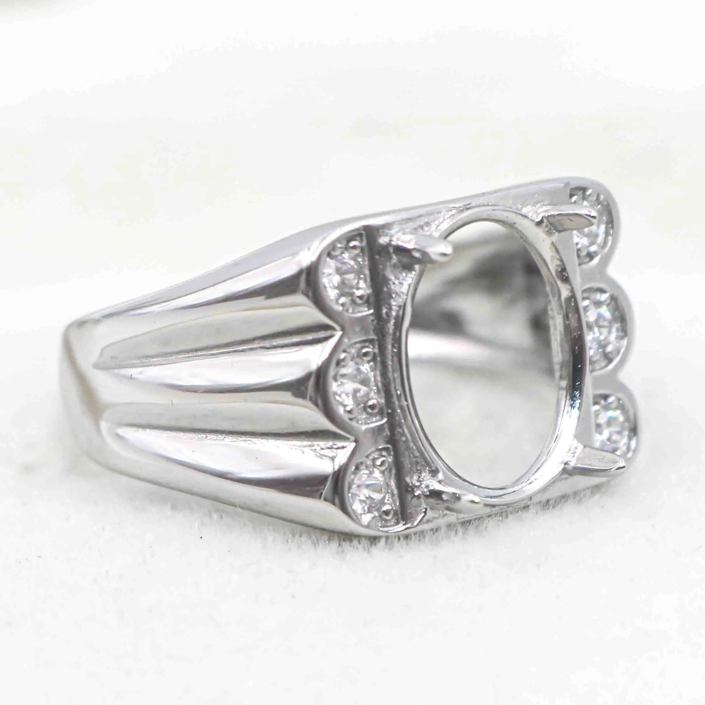 Sterling Silver 9*11mm Semi Mount Men's Ring Frame Empty Blank Claw Setting S925 Base Holder Without Center Stone for DIY Inlay