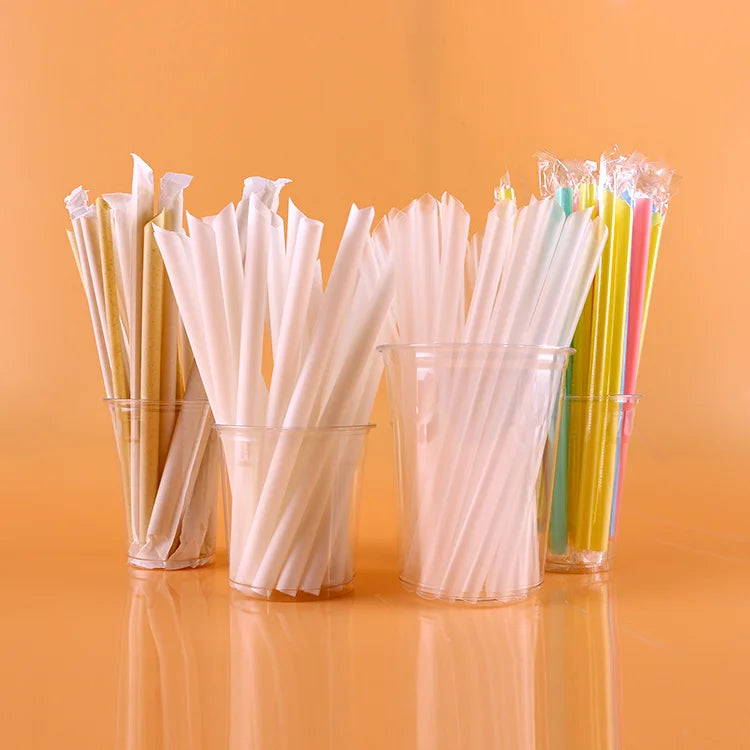 Individual Clean Paper Packaging Boba Juice Drinking Straw White Biodegradable Eco Friendly PLA Straws