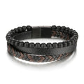 Natural Stone Volcanic Jewelry Stainless Steel Leather Braided Men Bracelet Luxury