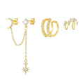 Romantic 4Pcs 5A Zircon Silver S925 Studs and Earrings Set Gold Plated Wedding Valentine and Engagement Party Jewelry