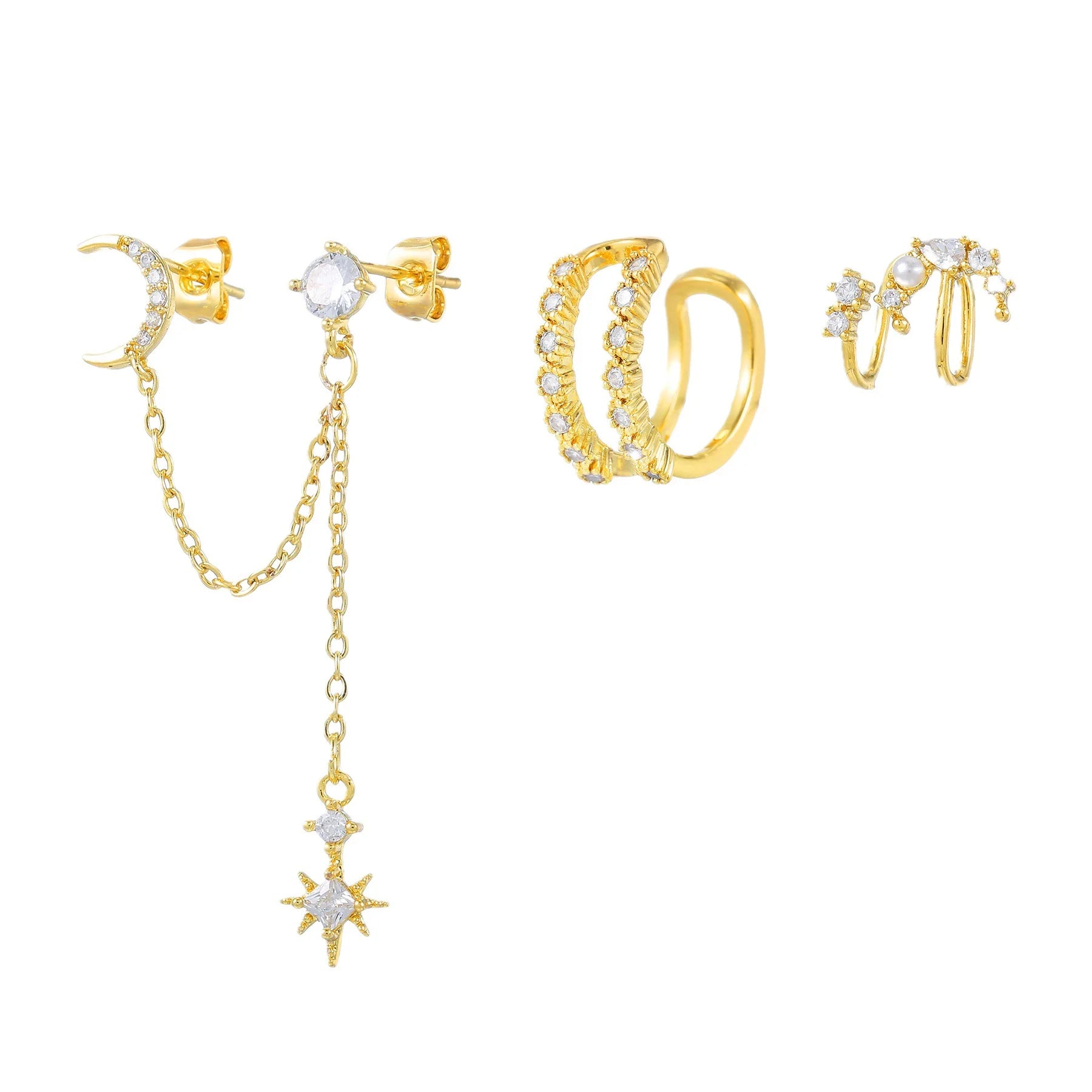 Romantic 4Pcs 5A Zircon Silver S925 Studs and Earrings Set Gold Plated Wedding Valentine and Engagement Party Jewelry