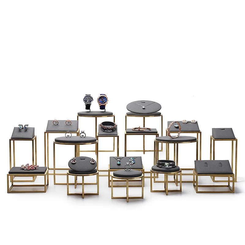 DIGU Grey Metal Microfiber Jewellery Display Stand Exhibitor Organizer Holder Jewelry Display Set