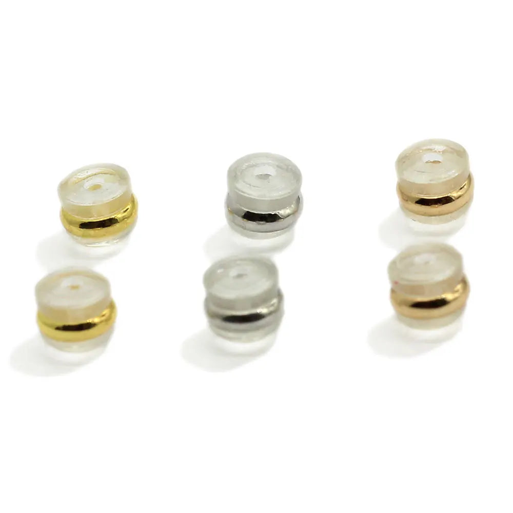 100pcs Round Soft Silicone Earring Backs Hooks Stoppers Copper Ring Hamburger Earnuts for Jewelry Making DIY Accessories