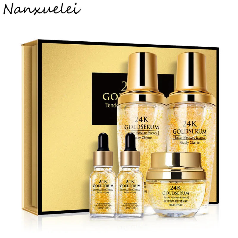 Private Label Firming Brightening Whitening Moisturizer Essence 24k Gold Face Serum Skin Care Set