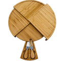 Newest Compact Wedge Swivels Serving Platter Round Bamboo Charcuterie Cheese Board With Knife Set