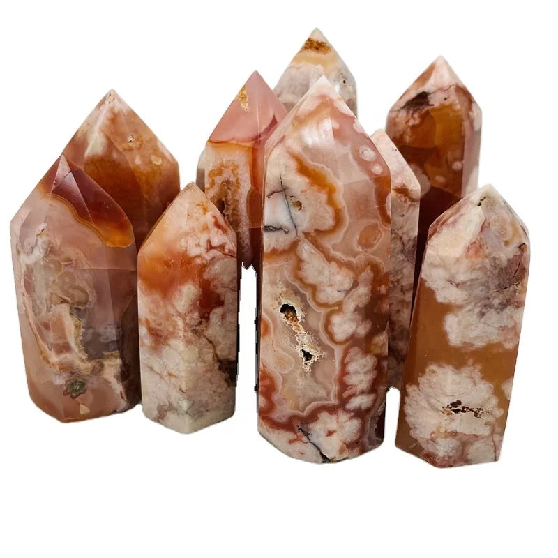 Wholesale Cherry Blossom Agate Crystal Point Carnelian Flower Agate Tower