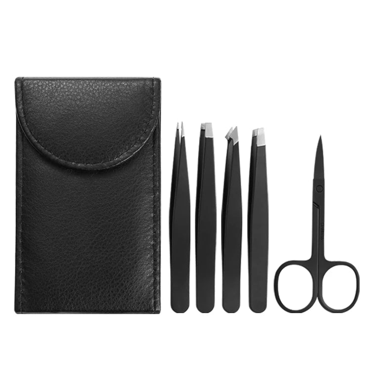 High Quality Durable Anti-Static Private Label Stainless Steel Pointed Slanted Eyebrows Tweezers Curved Scissors Black Eyebrow