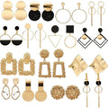 32 Styles Classic Vintage Ethnic Women's Geometric Metallic Simple Large Gold Silver Dangle Earrings Antique Copper/Black Zinc