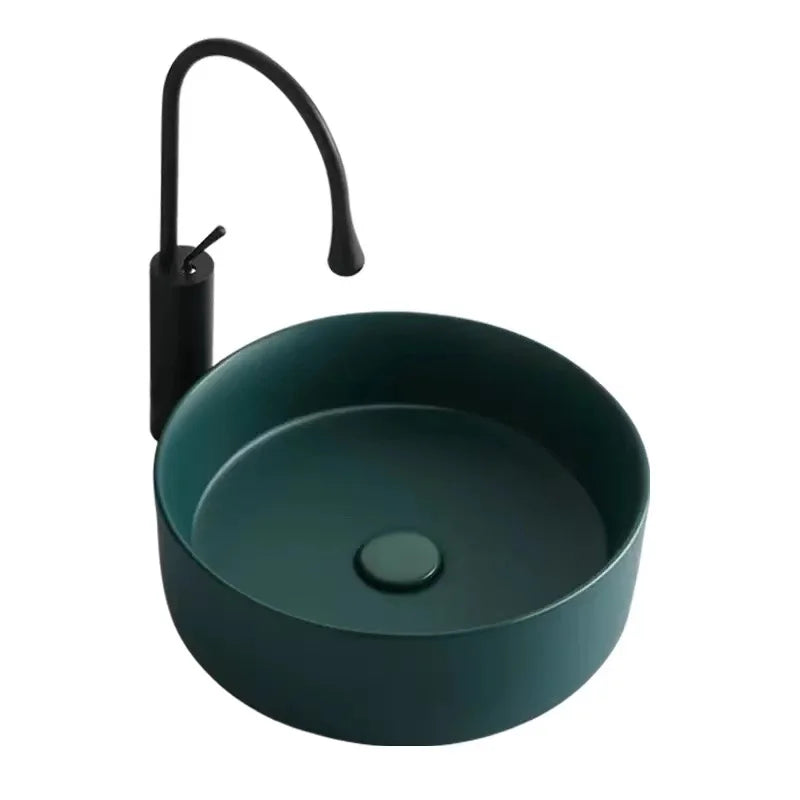 Modern Sanitary Ware Bathroom Round Countertop Green Color Matte Wash Basin Sink