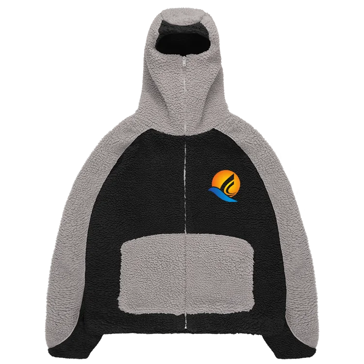 Winter Custom Men Warm Multifaced Color Block Fleece Hoodie Jackets Zip up Contrast Sherpa Fleece Jacket With Hood