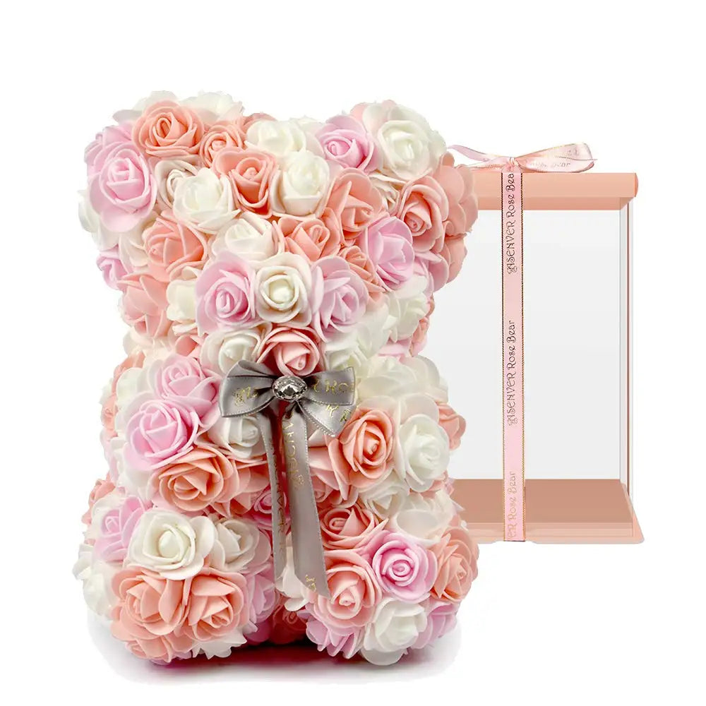 Preserved Rose Teddy Bear in Acrylic Box 25-40cm Romantic Gift for Christmas & Birthday
