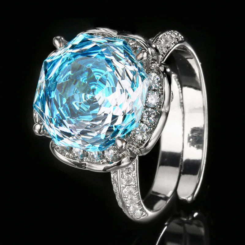 Vintage Luxury Jewelry Rose Red Blue Green Pink Blue Cube Zircon Adjustable Women's Ring Engagement Jewelry