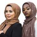 2026 Solid Hot Crumple Pearl Scarf for Muslim Women Long Cotton with Cotton and Linen Accessory Sequins for Girls