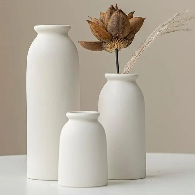 Customizable 3-Piece Ceramic Vase Set Modern Art Deco Porcelain Tabletop for Wedding or Home Decoration