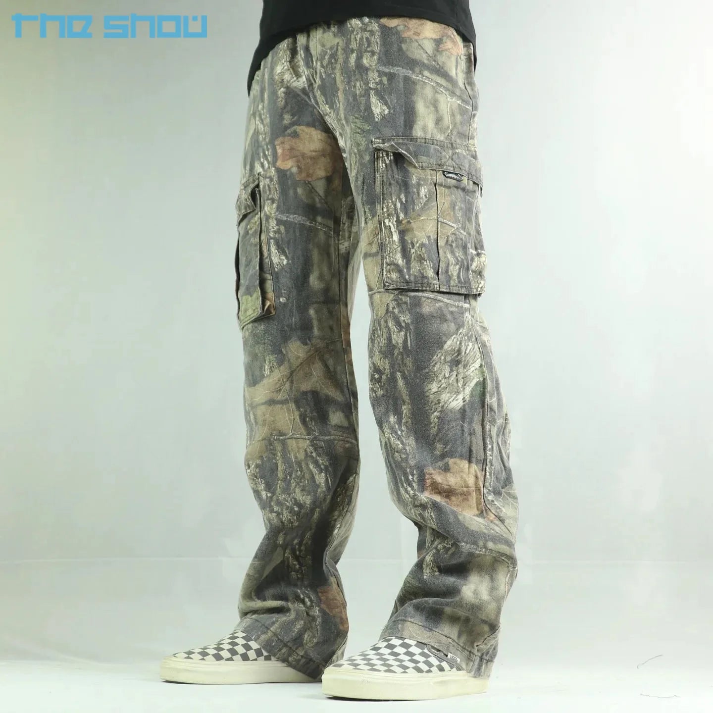 New Arrival Men's High Waist Autumn Sweatpants Jogger Pant Stacked Pockets Work Casual Patchwork Cargo Pants