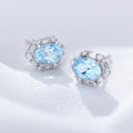 Aretes De Plata 925 Joyeria Fina Luxury Sterling Silver Rhodium Plated Sky Blue Topaz Stud Earrings for Women