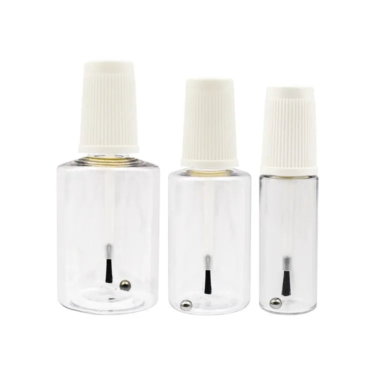 10ml 20ml 30ml Transparent Pet Plastic Bottle with Brush Lid Glue Nail Polish Touch up Bottle with Steel Ball