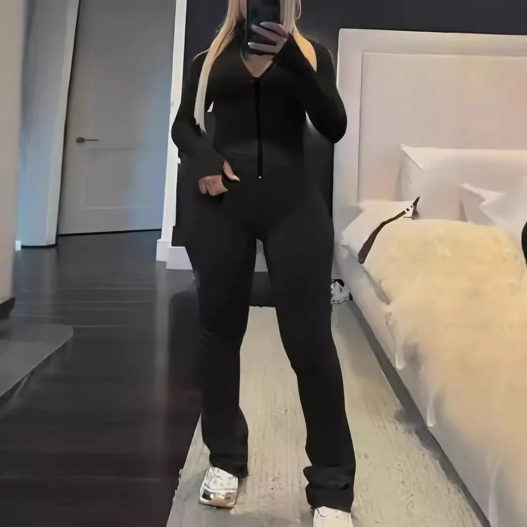 Hot Selling Women Casual Long Sleeve Stand Neck Casual Tops Stacked Pants Set Women Casual Two Piece Set