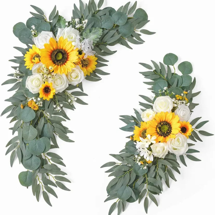 Wedding Floral Swag Welcome Sign Artificial Flowers Backdrop Garland White for Entryway Faux Outdoor Board Head Table Decor