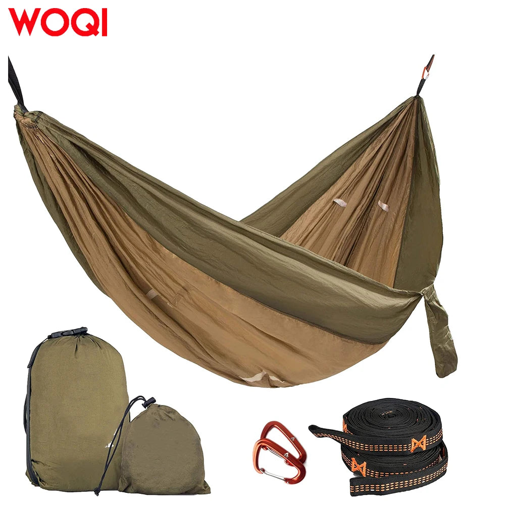 WOQI Portable Outdoor High-end Hammock with Adjustable Width and Tree Straps Perfect for Travel and Backpacking