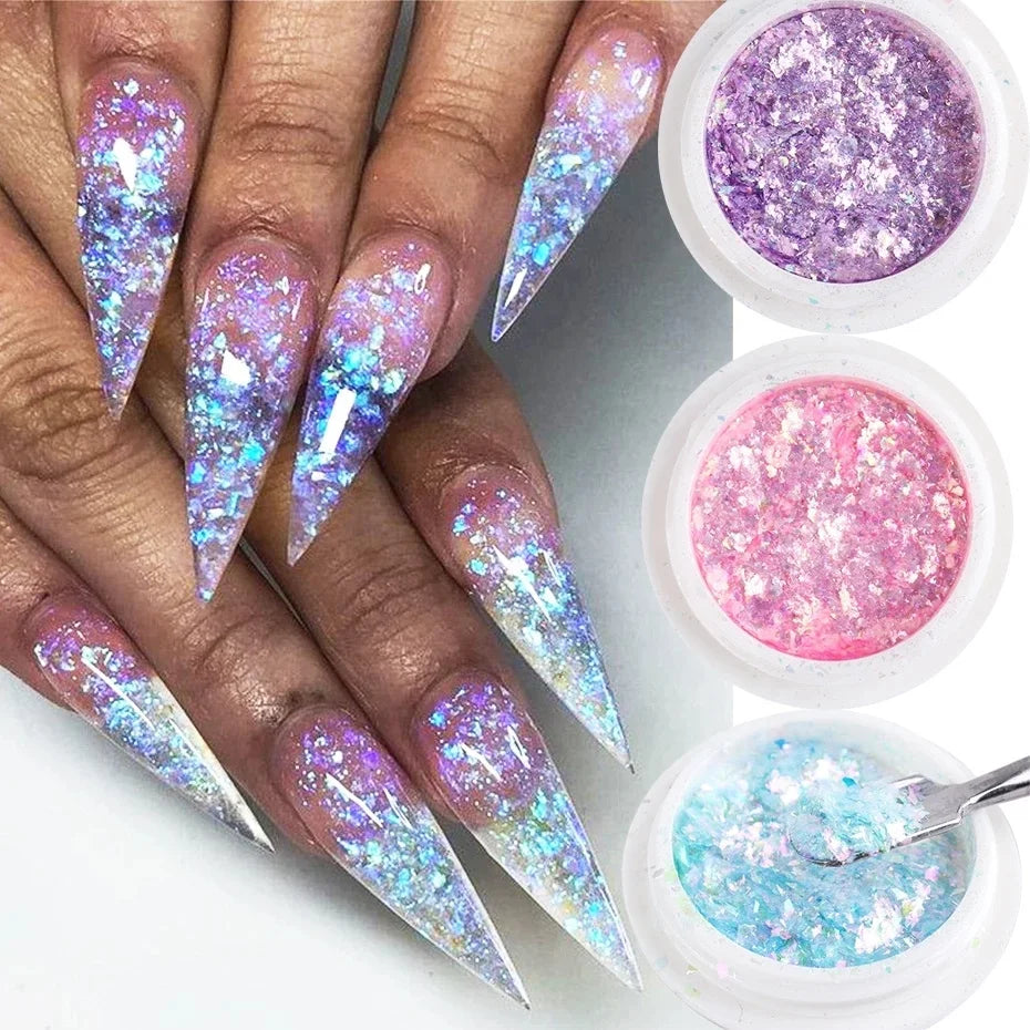Crystal Fire Opal Flakes Nail Glitter Sequins Nails Manicure Paillettes Purple Holographic Glitter DIY Chrome Powder