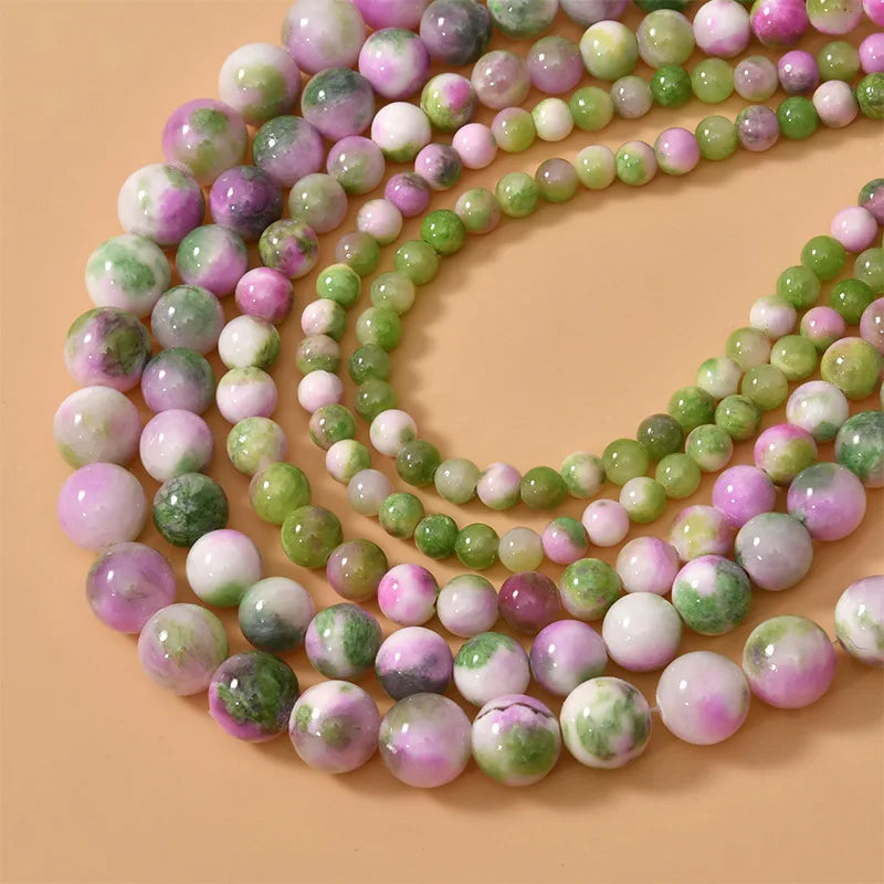 6-12mm Diy Bracelet Necklace Earrings Beaded Material Pink Green Persian Jade Round Loose Natural Stone Beads for Jewelry Making